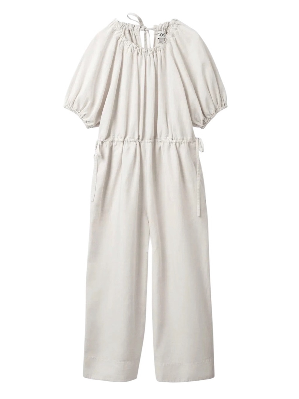 COS Puff Sleeve Jumpsuit Linen Blend Natural Light Beige Size Small